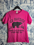 T-shirt rose Fruit of the Loom imprimé ours Go Outside taille S vintage