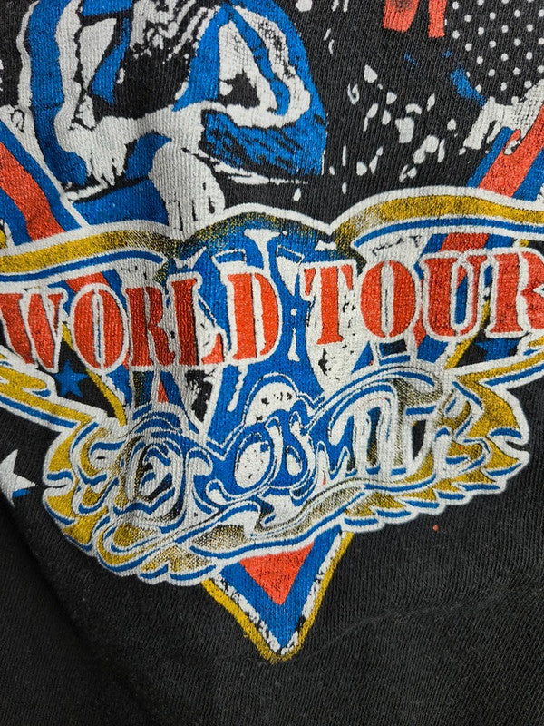 T-shirt Vintage Aerosmith World Tour 90s Rock Band Noir Taille L