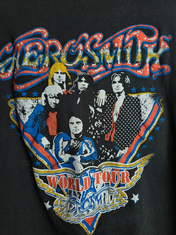 T-shirt Vintage Aerosmith World Tour 90s Rock Band Noir Taille L