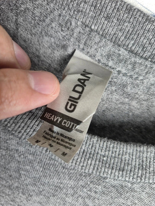 T-shirt gris Gildan imprimé logo M bleu style sport vintage taille M