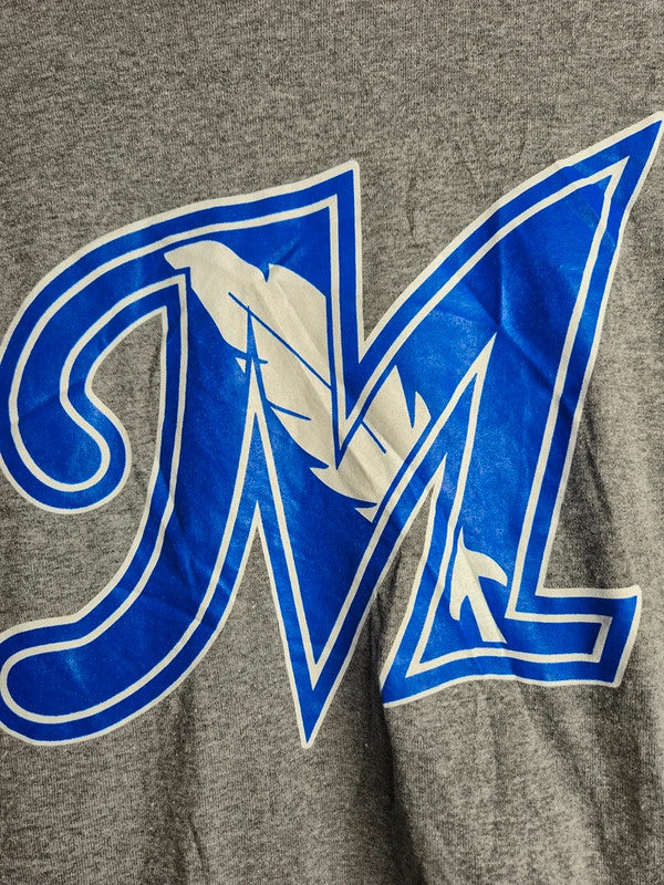 T-shirt gris Gildan imprimé logo M bleu style sport vintage taille M