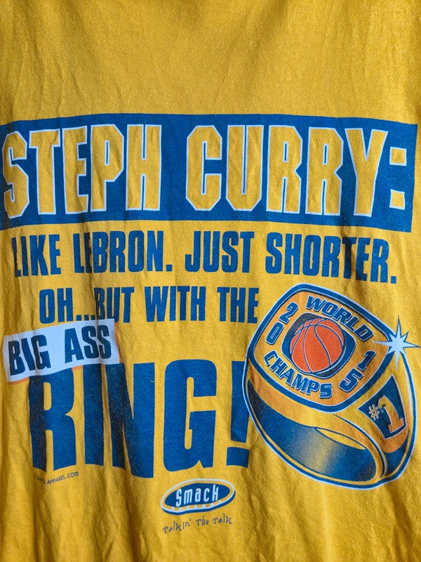 T-shirt Gildan Jaune Steph Curry Nba World Champs 2015 Style Vintage Taille L