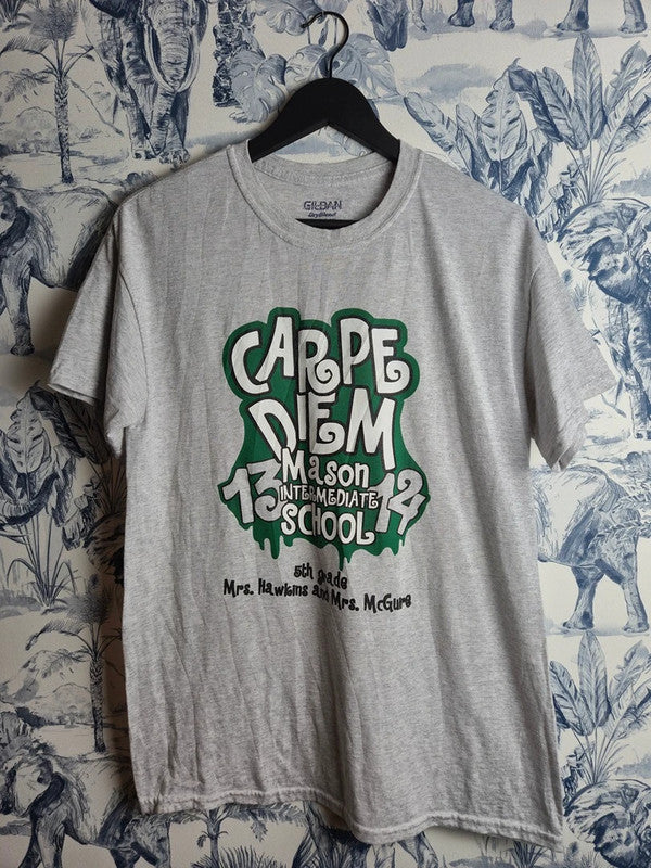 T-shirt Vintage Gildan Gris Chiné Carpe Diem Mason School Taille M Mixte