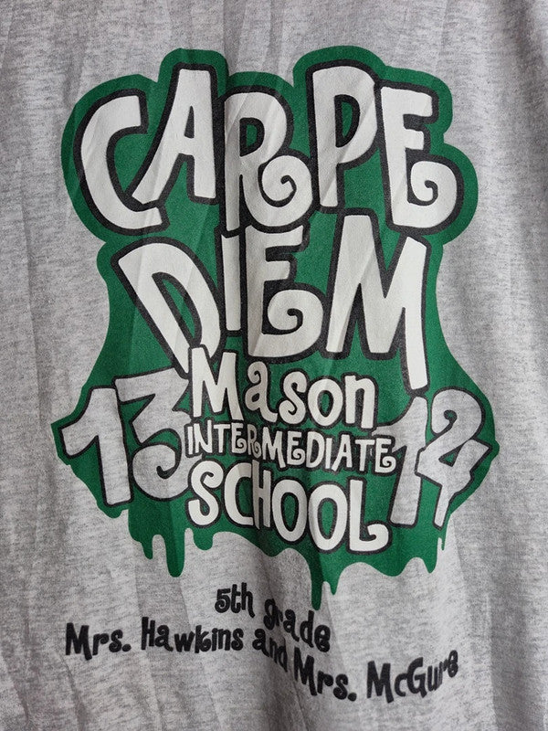 T-shirt Vintage Gildan Gris Chiné Carpe Diem Mason School Taille M Mixte