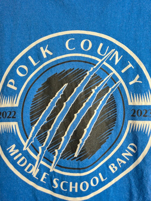 T-shirt bleu Gildan imprimé Polk County Middle School Band vintage Taille M