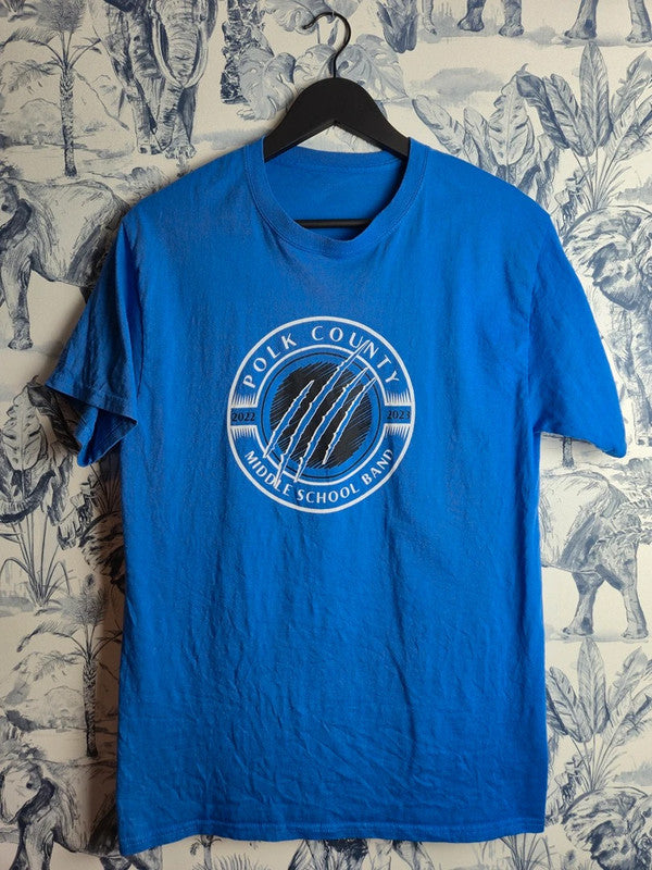 T-shirt bleu Gildan imprimé Polk County Middle School Band vintage Taille M