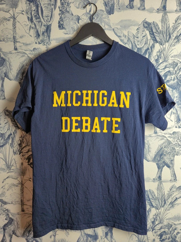 T-shirt Gildan Michigan Debate Bleu Marine Taille M Coton Sport Vintage