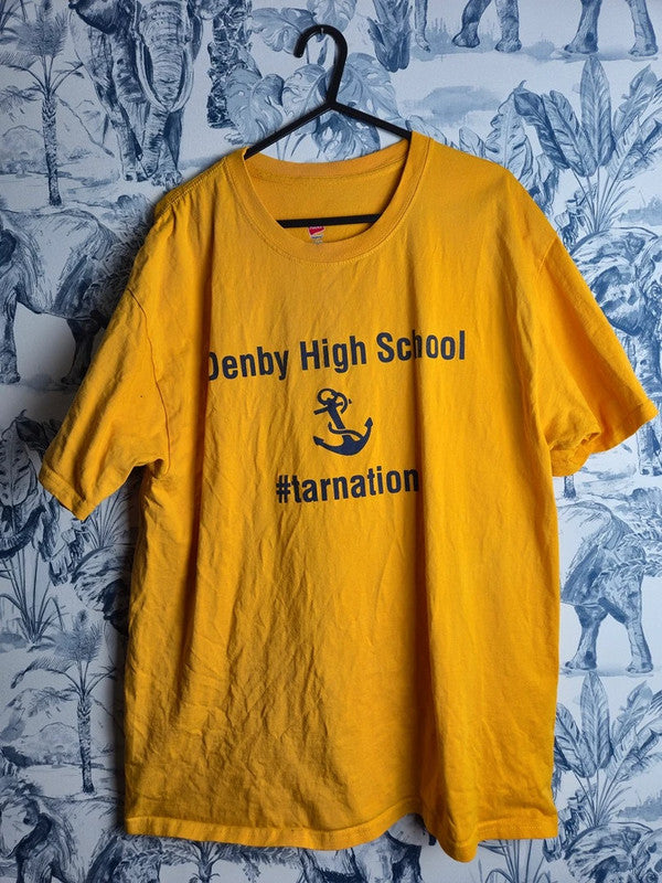 T-shirt Hanes Denby High School Jaune Vintage Sport Taille L