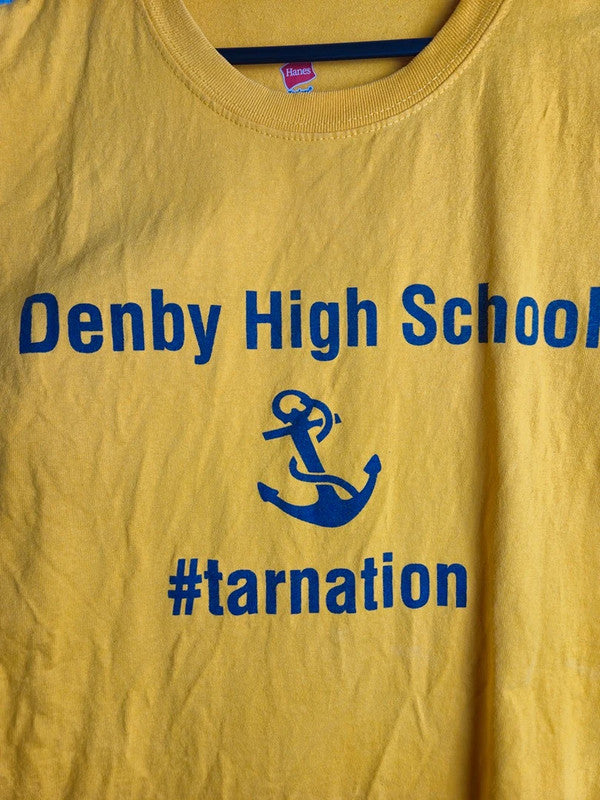 T-shirt Hanes Denby High School Jaune Vintage Sport Taille L