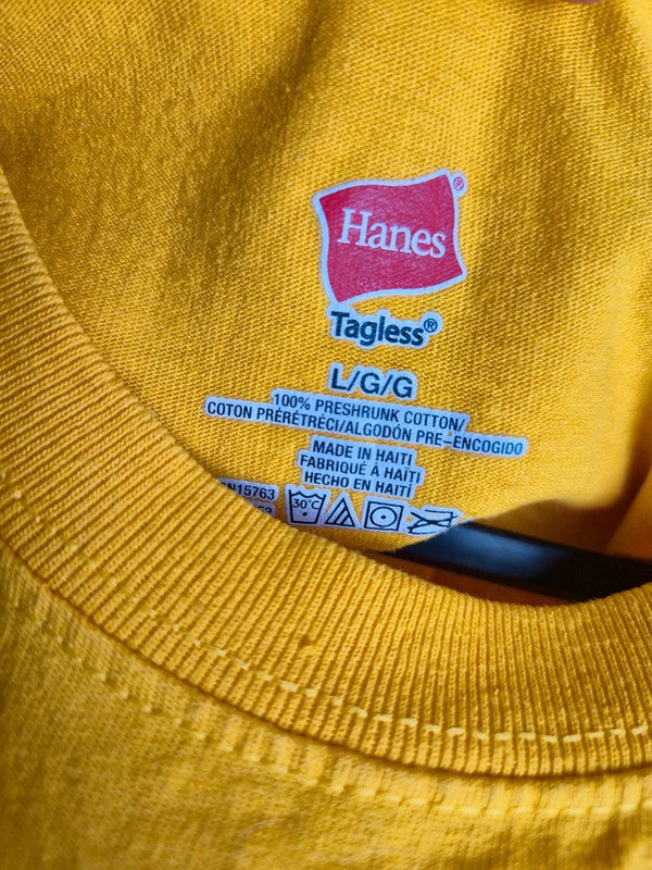 T-shirt Hanes Denby High School Jaune Vintage Sport Taille L