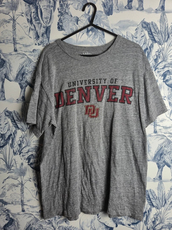 T-shirt gris chiné League University of Denver style vintage taille L