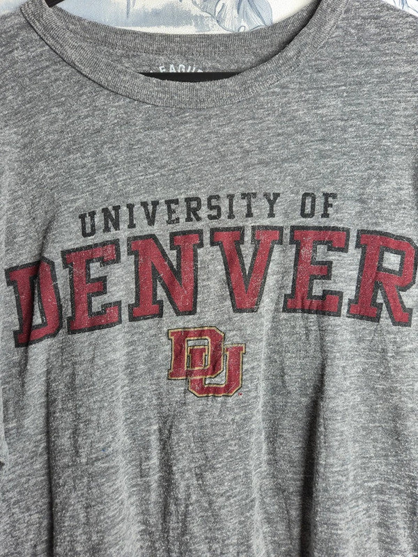 T-shirt gris chiné League University of Denver style vintage taille L