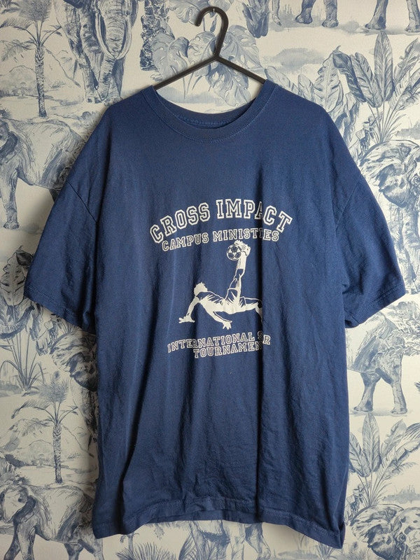 T-shirt Hanes Vintage Football Bleu Taille L Style Sport