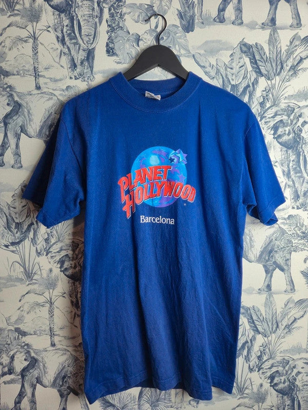 T-shirt Vintage Planet Hollywood Barcelona 1991 Bleu Taille M