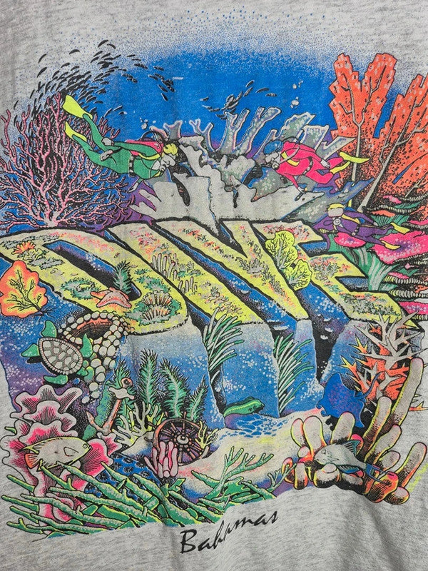 T-shirt Vintage Hanes Dive Bahamas Gris Taille L Style Scuba