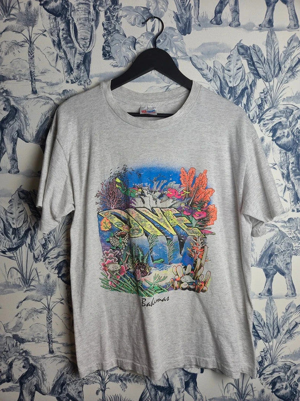 T-shirt Vintage Hanes Dive Bahamas Gris Taille L Style Scuba