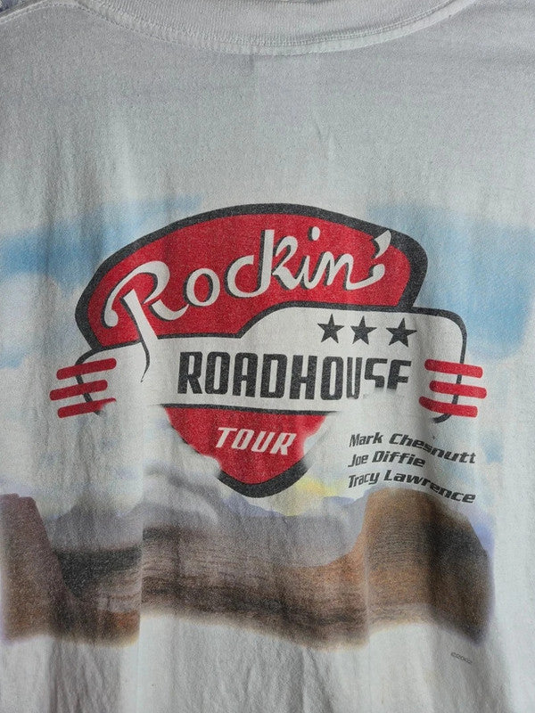 T-shirt Vintage Gildan 2002 Rockin' Roadhouse Tour Musique Country Blanc Taille L