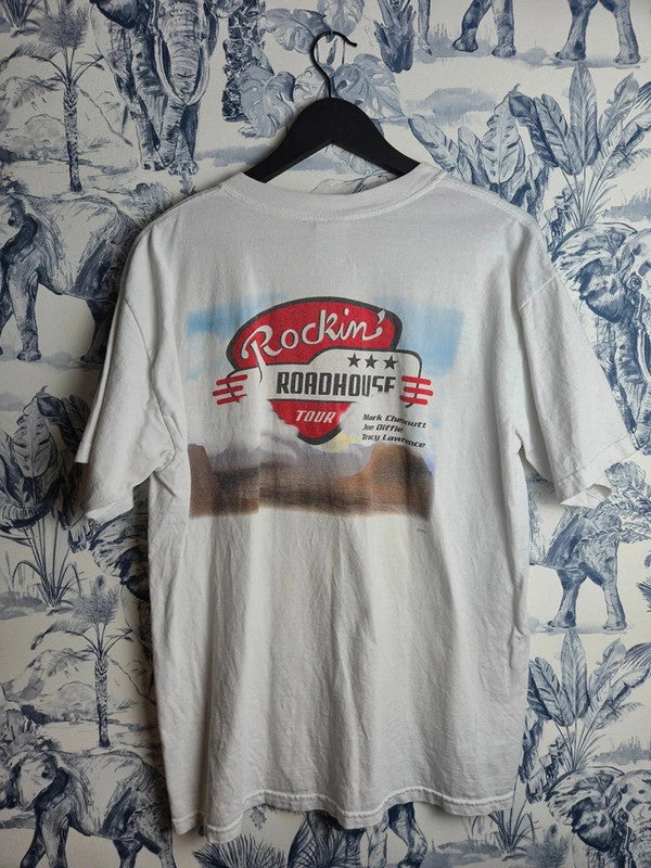 T-shirt Vintage Gildan 2002 Rockin' Roadhouse Tour Musique Country Blanc Taille L