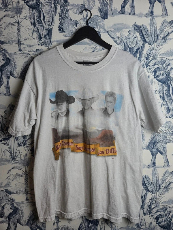 T-shirt Vintage Gildan 2002 Rockin' Roadhouse Tour Musique Country Blanc Taille L