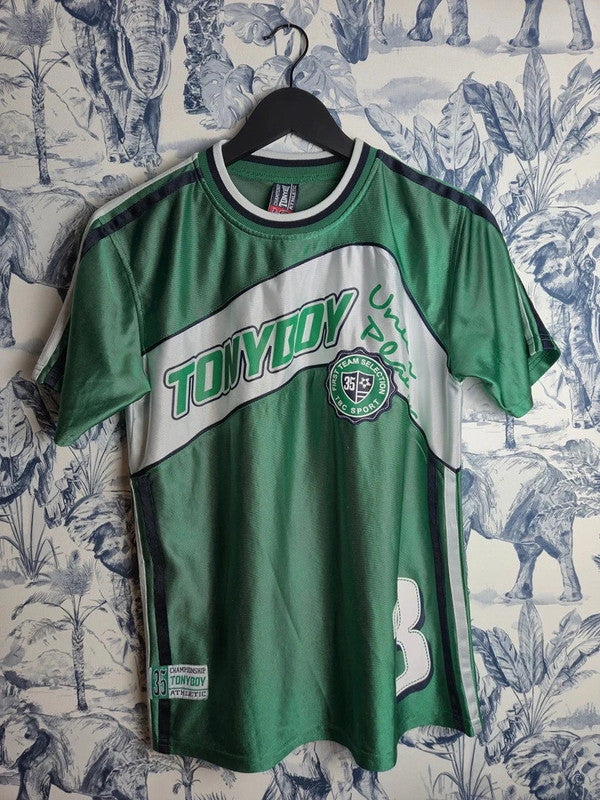 Maillot de foot Tonyboy Vintage Vert et Blanc Style Sportswear Taille S