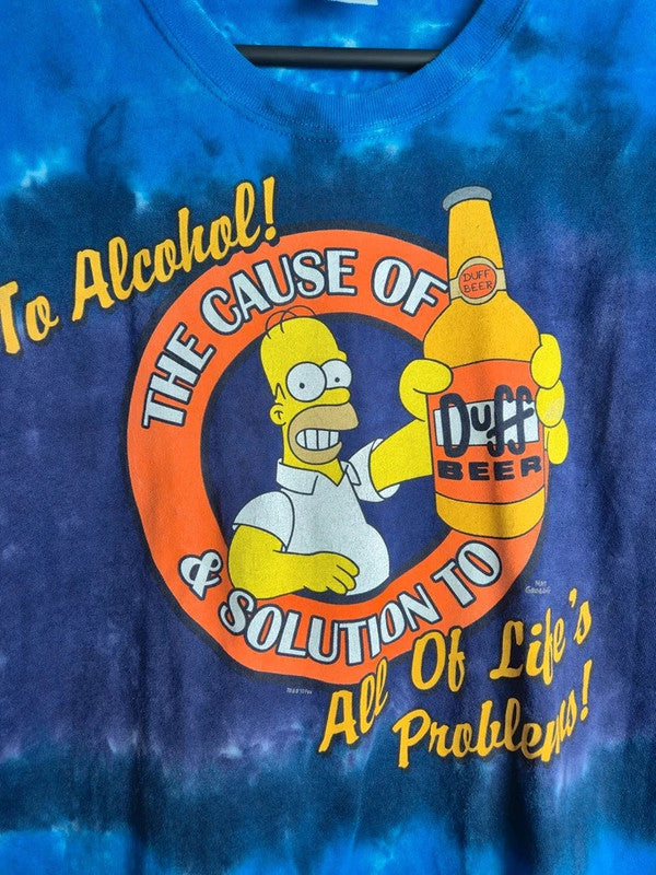 T-shirt Vintage Les Simpson Homer Duff Beer Tie-dye Bleu Taille L