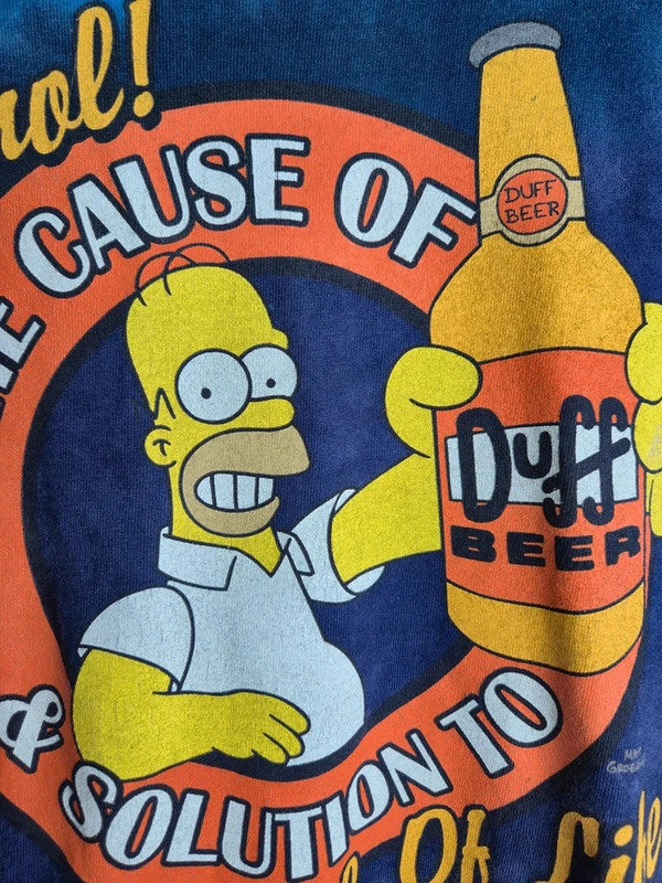 T-shirt Vintage Les Simpson Homer Duff Beer Tie-dye Bleu Taille L