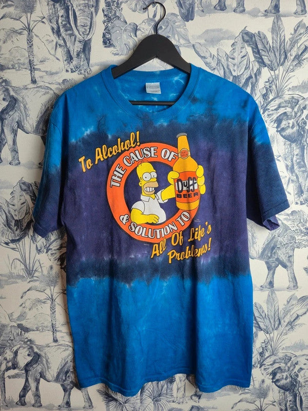 T-shirt Vintage Les Simpson Homer Duff Beer Tie-dye Bleu Taille L