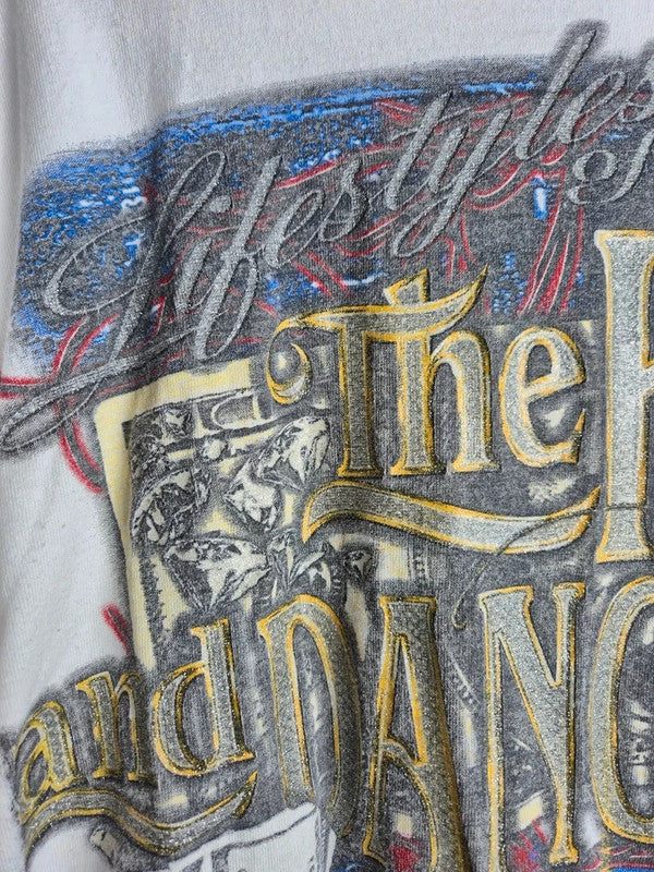 T-shirt Vintage Fuya The Rich and Dangerous Y2k Blanc Taille L