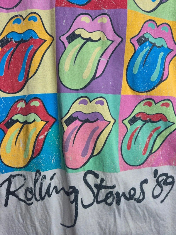 T-shirt blanc The Rolling Stones Pop Art Logo Langues '89 Taille M