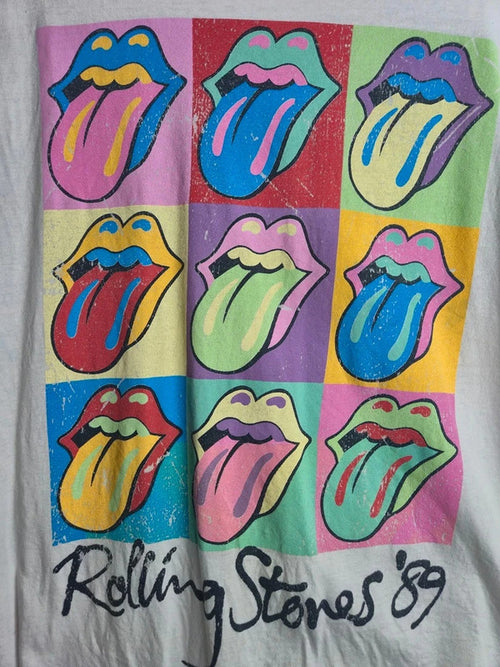 T-shirt blanc The Rolling Stones Pop Art Logo Langues '89 Taille M