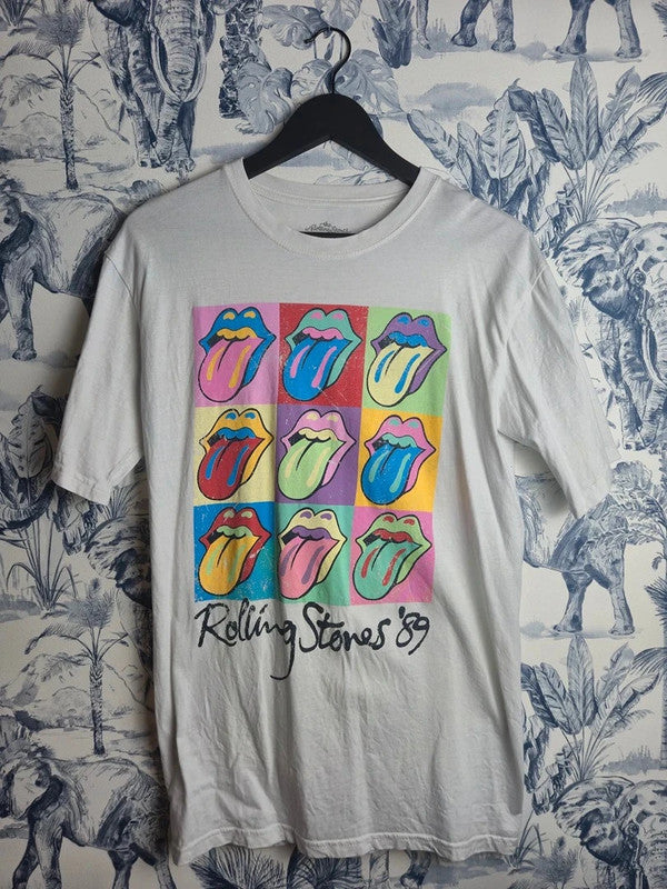 T-shirt blanc The Rolling Stones Pop Art Logo Langues '89 Taille M